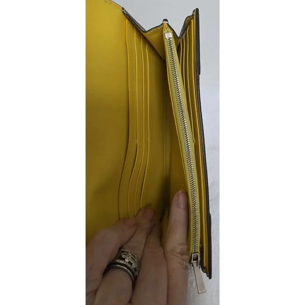 CELINE Women’s Long Snap Wallet, Yellow Interior, Zip Coin, Cards w/COA